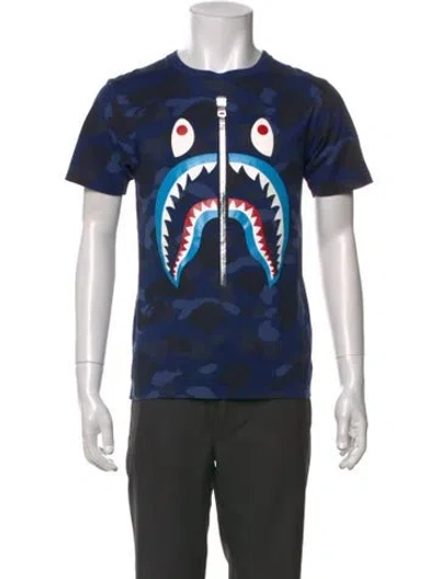 Pre-owned A Bathing Ape Printed Crew Neck T-shirt In Blue