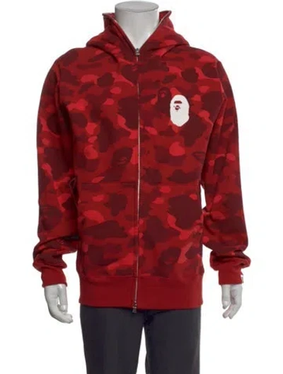 Pre-owned A Bathing Ape Printed V-neck Hoodie In Red