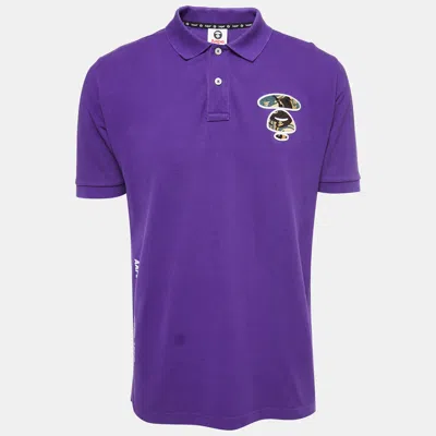 Pre-owned A Bathing Ape Purple Logo Embroidered Cotton Pique Polo T-shirt Xl