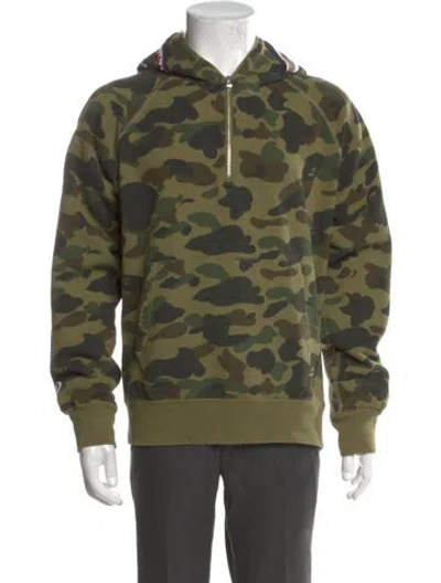 Pre-owned A Bathing Ape Quarter Zip Camo Shark Camouflage Print Hoodie In Green