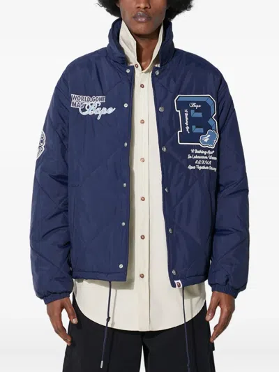 A Bathing Ape Quilted Logo-patch Jacket In Blue