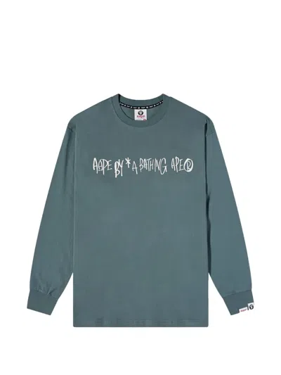 A Bathing Ape Record Logo Long Sleeve Sweatshirt In Blue
