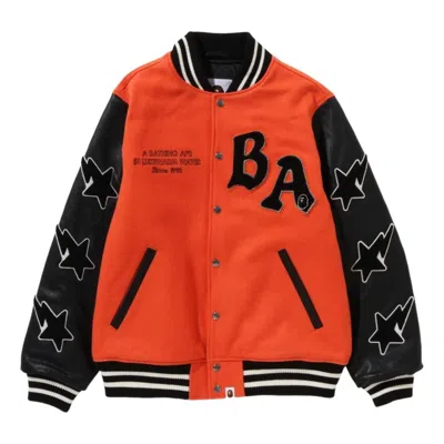 A Bathing Ape Relaxed Fit Varsity Jacket 'orange'