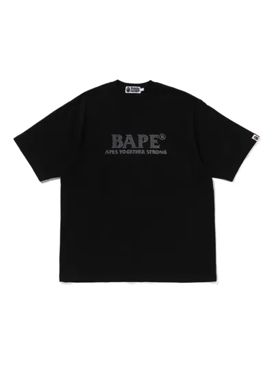 A Bathing Ape Rhinestone-embellished Logo T-shirt In Blue