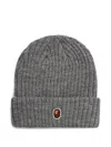 A Bathing Ape Ribbed-knit Logo Beanie In Gray