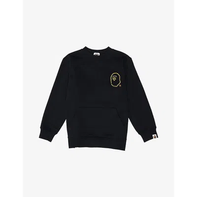 A Bathing Ape Kids' Lack Rope Graphic-print Crew-neck Sweatshirt 5 In Black