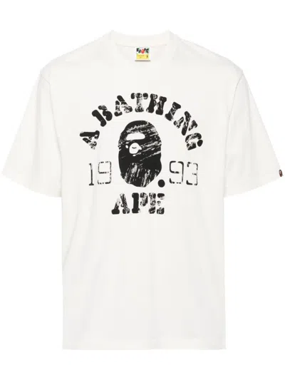 A Bathing Ape Screen Print College Relaxed Fit Tee In Neutrals