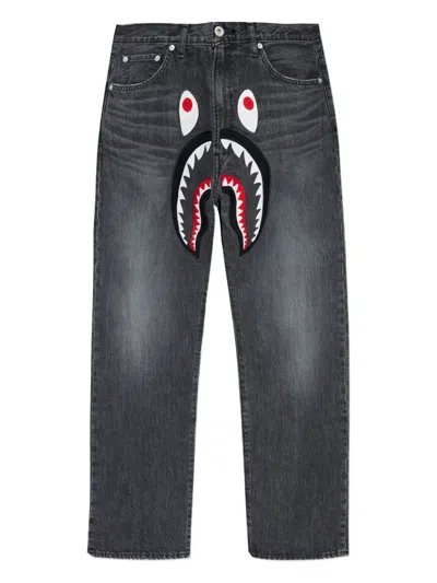A Bathing Ape Shark-appliqué Jeans In Gray