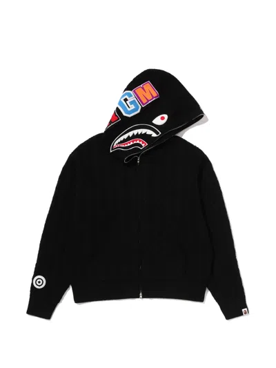 A Bathing Ape Shark Cable-knit Hoodie In Black