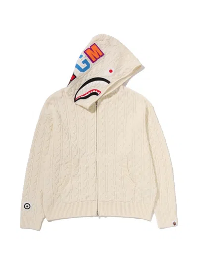 A Bathing Ape Shark Cable-knit Hoodie In Neutral