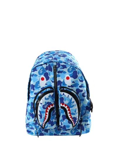 A Bathing Ape Shark Camo Backpack In Blue