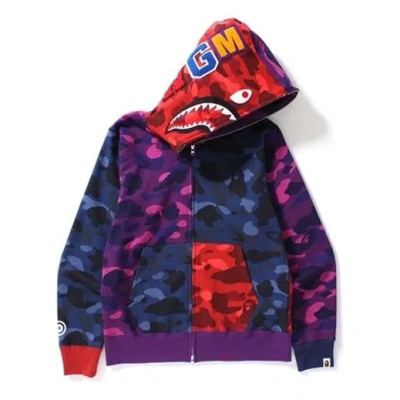 A Bathing Ape Shark Camo Full Zip Hoodie 'purple Red Blue'