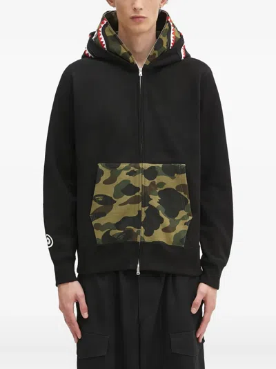 A Bathing Ape Shark-camo Zip-up Hoodie In Black