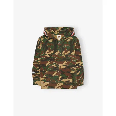 A Bathing Ape Kids' Green Shark Camo-print Cotton Hoody 2-1 In Multi