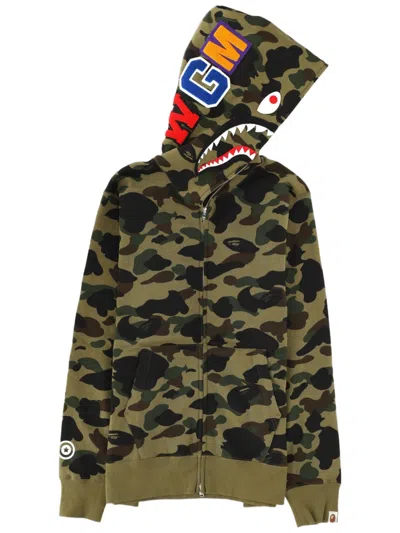 A Bathing Ape Shark Camouflage Cotton Zip-up Hoodie In Green