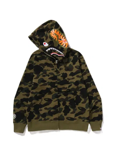 A Bathing Ape Shark Camouflage-print Zip-up Hoodie In Green