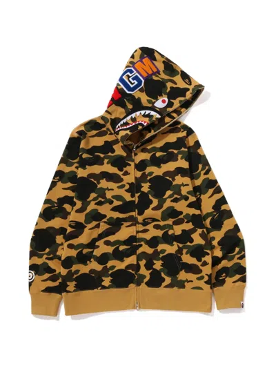 A Bathing Ape Shark Camouflage-print Zip-up Hoodie In Yellow