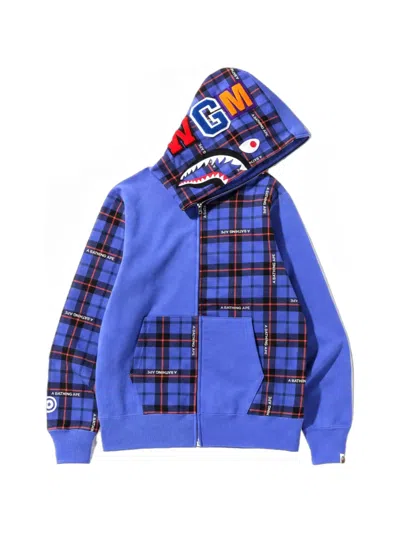 A Bathing Ape Shark Check Hoodie In Blue