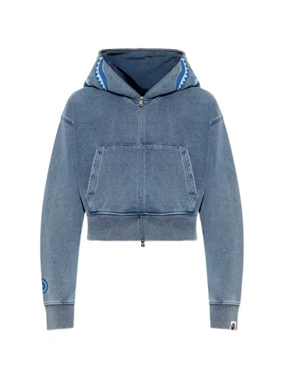 A Bathing Ape Shark Cropped Hoodie In Blue