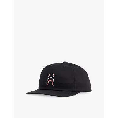 A Bathing Ape Kids' Lack Shark-embroidery Panelled Cotton Adjustable Cap In Black