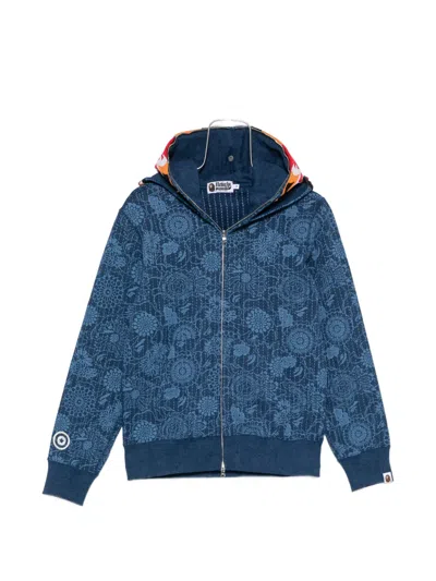 A Bathing Ape Shark Floral-print Hoodie In Blue
