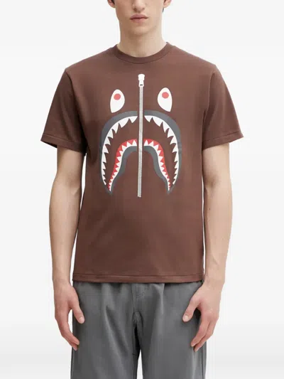 A Bathing Ape Shark Graphic-print T-shirt In Brown
