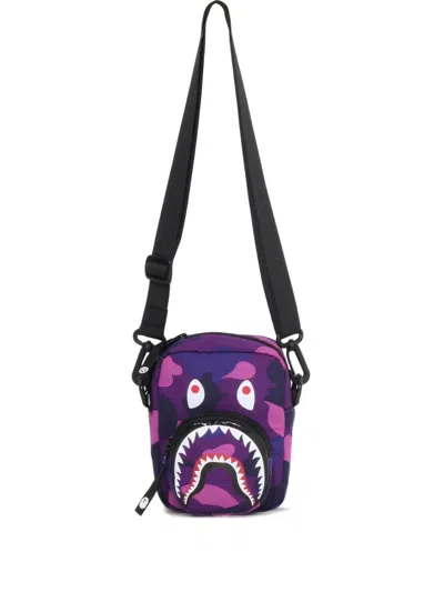 A Bathing Ape Shark-head Camo Messenger Bag In Purple