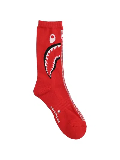 A Bathing Ape Shark Jacquard Socks In Red