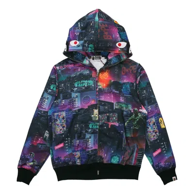 A Bathing Ape Shark Neon Tokyo Full Zip Hoodie 'purple'