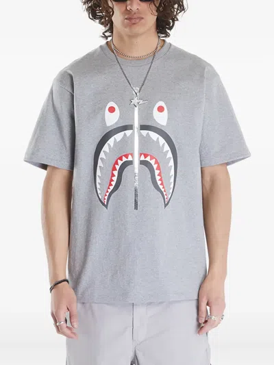 A Bathing Ape Shark-print T-shirt In Gray