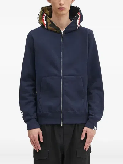 A Bathing Ape Shark-print Zip-up Hoodie In Blue