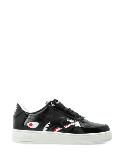 A Bathing Ape Shark Star Leather Sneakers In Black