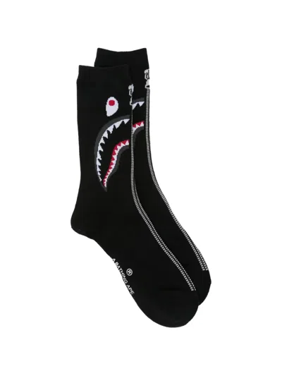 A Bathing Ape Shark-jacquard Socks In Black