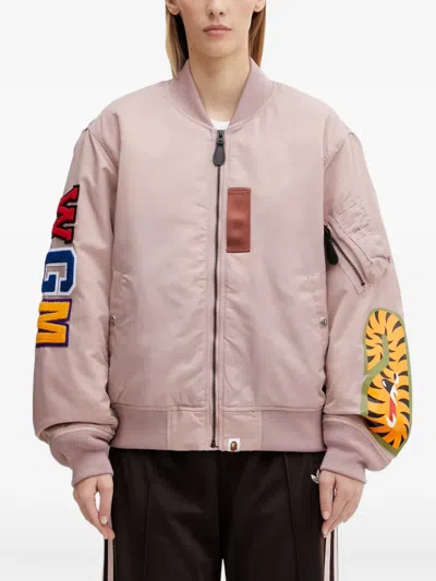 A Bathing Ape Shark-patch Bomber Jacket In Pink