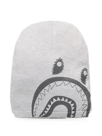 A Bathing Ape Shark-print Beanie Hat In Gray