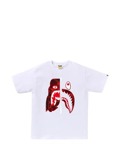 A Bathing Ape Shark-print Cotton T-shirt In White