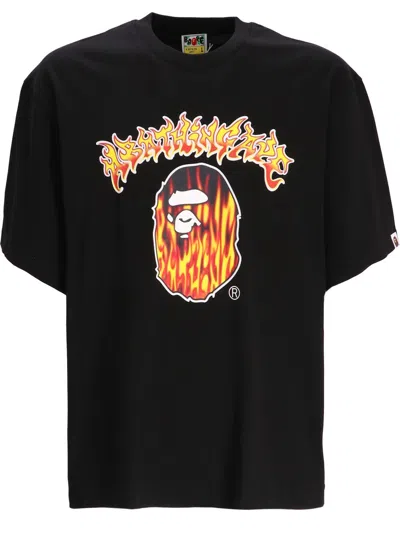 A Bathing Ape Mad Flame Ape Head-print T-shirt In Black