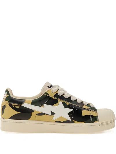A Bathing Ape Skull Sta 1st Camo Star Sneakers In Yellow