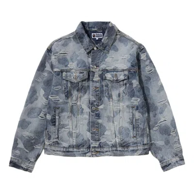 A Bathing Ape Solid Camo Jacquard Denim Trucker Jacket 'blue' In Multi