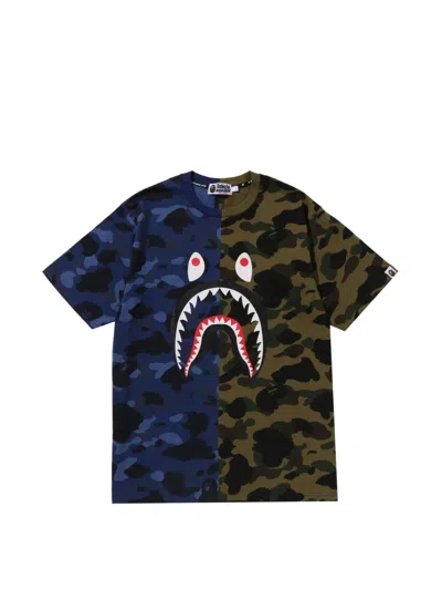 A Bathing Ape Split Camo Shark Cotton T-shirt In Multi