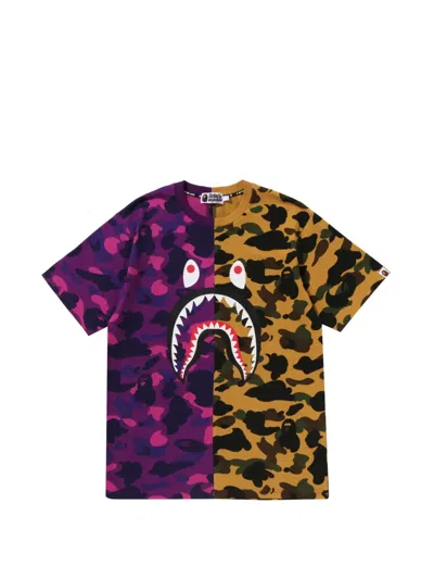 A Bathing Ape Split Camo Shark Cotton T-shirt In Purple