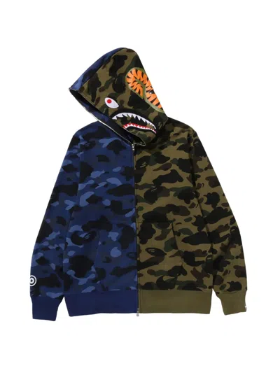 A Bathing Ape Split Camo Shark Full-zip Hoodie In Green