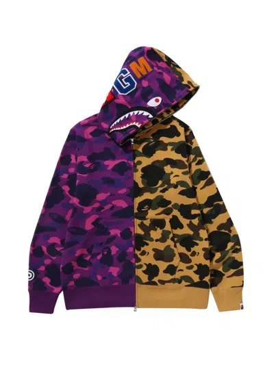A Bathing Ape Split-camo Full-zip Hoodie In Purple