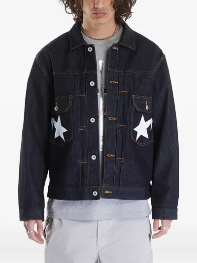 A Bathing Ape Sta Printed Denim Jacket In Blue