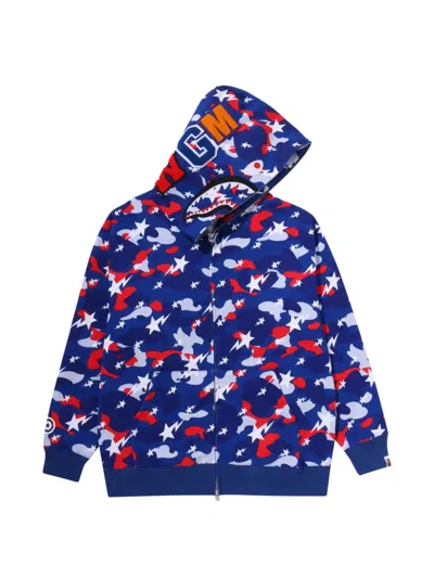 A Bathing Ape Sta Strike Camo Shark Camouflage Zip-up Hoodie In Blue