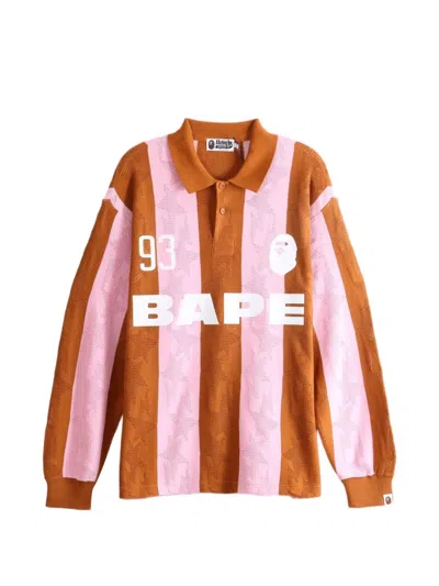 A Bathing Ape Pink Striped Cotton Jacquard Polo Shirt In Multi