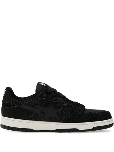 A Bathing Ape Star-embellished Denim Trainers In Black