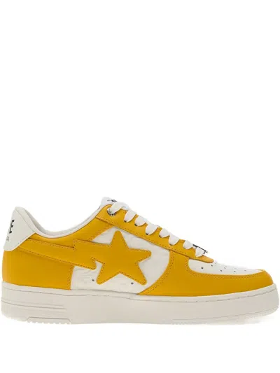 A Bathing Ape Star-embellished Leather Sneakers In Yellow
