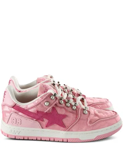 A Bathing Ape Star Embellished Sneakers In Pink