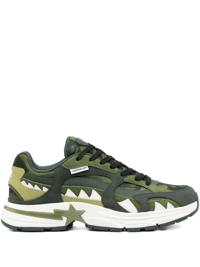 A Bathing Ape Star-embellished Trainers In Green